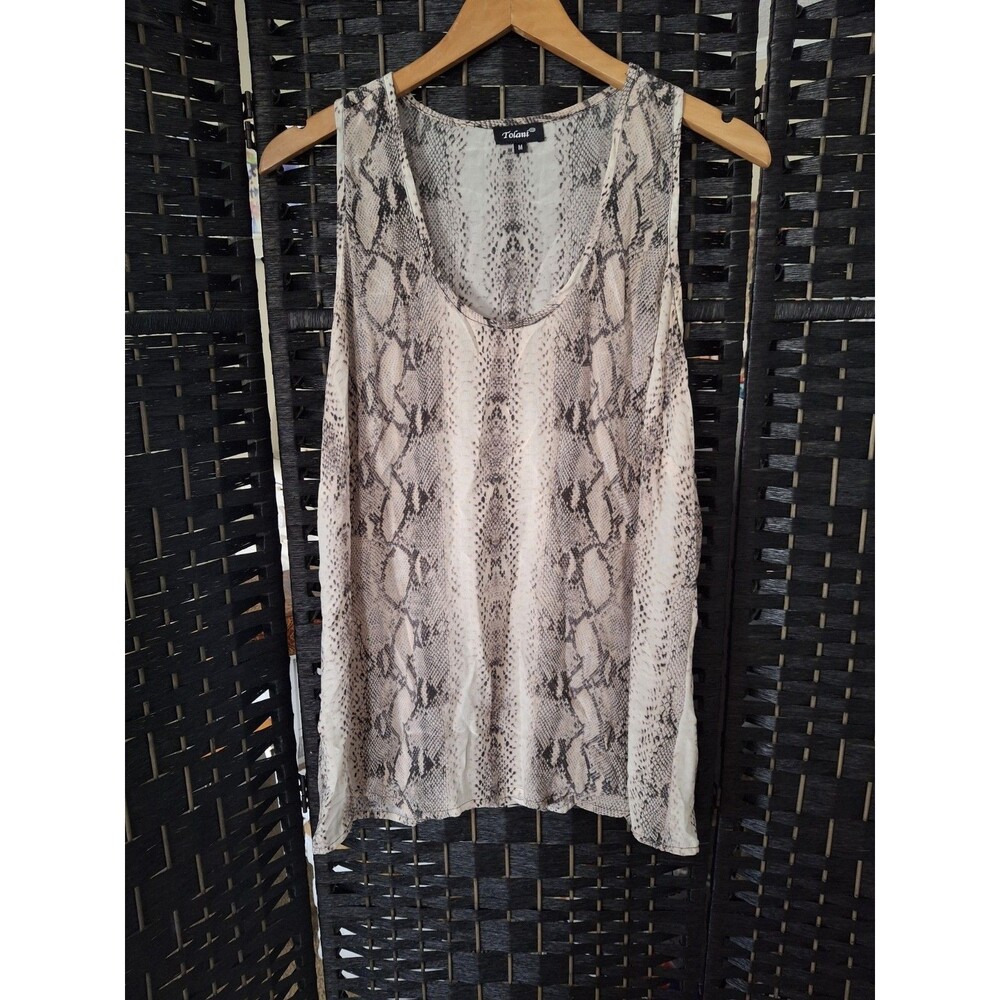 Tolani Silk Snake Print Tank Top Tunic Flowy Boho Python Mob Wife Womens Medium
